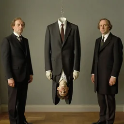 hanging dead man in suit, by rene magritte and greg rutkowski