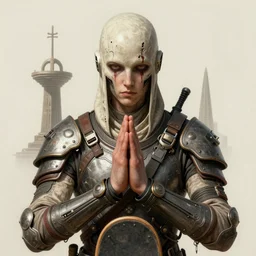 brutal solarpunk macedonian cyber skateboarder warrior portrait praying altar of sacrifice by giger vasnetsov rutkowski mucha hyperrealism very detailed masterpiece shadows symmetrical expressive eyes well proportioned balanced high resolution artgerm cinematic epic dramatic slow ivory poetic sharp focus shadows highlights