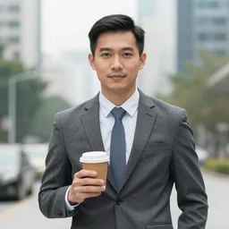 portrait of an Asian businessman holding coffee