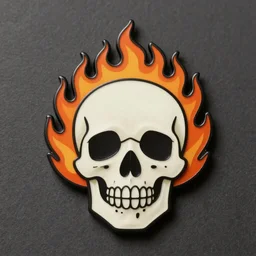a retro vintage minimalistic smiling skull with fire flame enamel pin, hd, concept art