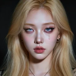 lazy eye melting hyper realistic photograph of pretty blonde korean girl alice,, dramatic lighting alice in wonderland, dj sura face, artgerm, ilya kuvshinov