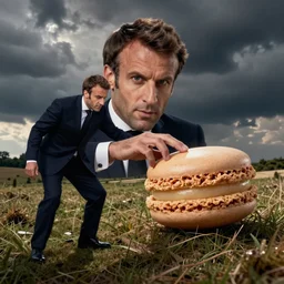 emmanuel macron merged with a macaron, as a macaron, macaron hybrid