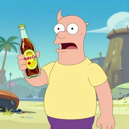 happy bender from futurama holding a bottle of delicious pineapple, cherry & banana flavoured nuka cola, post apocalypse, unreal engine, retro futurism, dieselpunk, 3 d art, concept art, highly detailed, pop art, by artgerm and jakub rozalsky