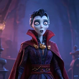 doctor strange in the art style of corpse bride, pixar, unreal engine render, soft radiant highlight, detailed background, digital art