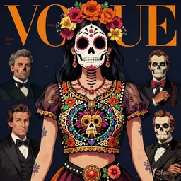 vogue magazine, crop top, mexican day of the dead, greg rutkowski, john singer sargent, anime, trending on artstation, intricate