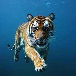 underwater photo of a tiger, by trent parke, overexposed