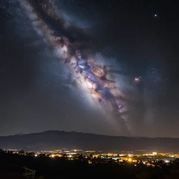 a beautiful double exposure of a deep field astrophotography image by hubble in the sky and a night time landscape with mountains and a cityscape, lpoty, award winning, apod, pillars of creation