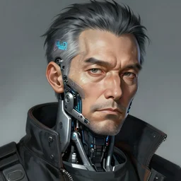 A realistic anime portrait of an older cyberpunk man with cybernetic implants, digital painting, by Stanley Artgerm Lau, Sakimichan, WLOP and Rossdraws, digtial painting, trending on ArtStation, SFW version