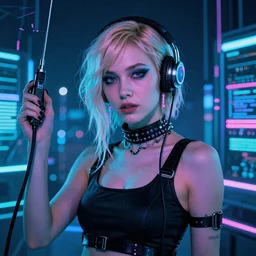 vaporwave portrait of liv tyler as a cyberpunk heroine connecting to cyberspace on an Ono Sendai