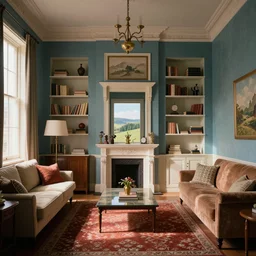 apartment interior, stylized set design by wes anderson