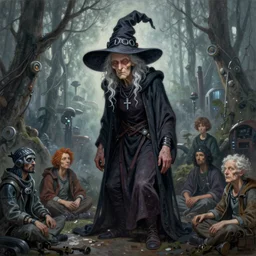 a beatiful painting of portrait, A tall hunched old Witch, cyberpunk, by Mizuri AU and Soufiane Idrassi and BONDARTS and Tomasz Alen Kopera and Klaus Wittmann and Deathburger and Daniel Romanovsky and Aku, trending on artststion