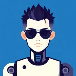 flat portrait art of an beautiful stylish beautiful male punk robot wearing sleek oversized euro sunglasses, shaded, full of colour, trending on artstation, 4 k, focused, vector, by patrick nagel, kraftwerk, devo, simple bold clean lines