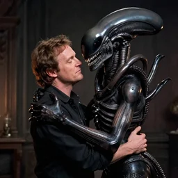 Jordan Peterson hugging a Xenomorph