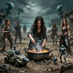 she makes the deep boil. dark fantasy about casually - dressed women with male humans in dirty seaside town, a globster, and beautiful song. action - packed hunting!!! hybridizing!! alien - robot invasion science - fiction blockbuster. operating alien military vehicles and weapons. nendroid figure playset diorama.