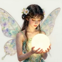 portrait of a flower fairy, holding glowing white orb in hands, illustration, watercolor, alan lee, detailed, pretty, ethereal, realistic, refined, beautiful, trending on artstation,