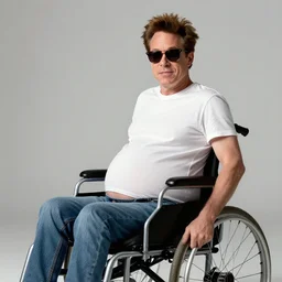 movie poster for weekend at bernie's 3, hilariously pregnant robert downey jr in a wheelchair with dark sunglasses, bernie gets pregnant, bernie goes to a casino, comedic poster, cinematic lighting with steve buscemi and dj qualls
