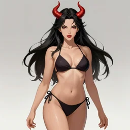 gorgeous!! woman as a demoness sorcerer wearing a bikini, d & d | art by jack kirby + akira toriyama + katsuhiro otomo + hirohiko araki | intricate, highly detailed, digital painting, smooth, sharp focus, hyper - realistic, symmetrical
