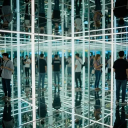 the reflection of a mirror in an infinity mirror, 8k, photo, high detail