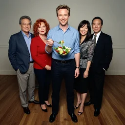 ultrawide angle colour portrait masterpiece photography of kelsey grammer holding a tossed salad full body shot by annie leibovitz michael cheval miho hirano moebius josh kirb