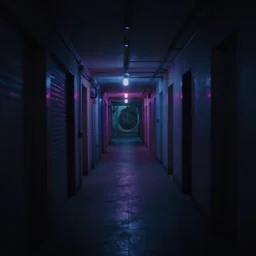 a view of a spooky neon corridor, depth of field photo by yi insang, unsplash, video art, blur, wallpaper, cinematic view