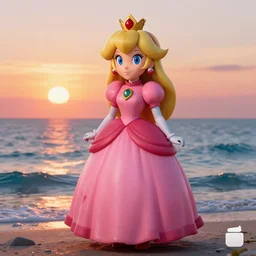 a beautiful rendered picture of a princess peach from instagram in the ocean at sunset by Nick Silva, trending on artstation, 8k