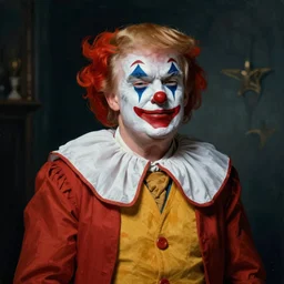 a portrait of donald trump wearing a clown costume, Leonardo Da Vinci style, trending on artstation