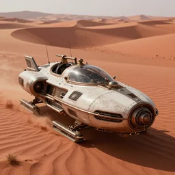 sci - fi steampunk hovercraft in a red desert, greg rutkowski, 8 k, shallow depth of field, intricate detail, concept art,