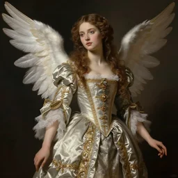 vertical prtrait of an angel knight gothic girl, baroque dress. by gaston bussiere