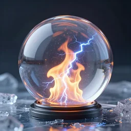 glass sphere fire inside on ice, 4k, HD, octane render, artstation, volumetric lightning, ultra detailed, realistic reflections