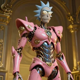 hyperrealist highly intricate neo-rococo pink iridescent exoskeleton beautiful Rick and Morty concept art pascal blanche key sage dramatic yellow lighting 8k low angle shallow depth of field
