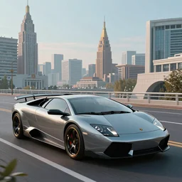 lamborghini murcielago in the soviet city, by syd mead, retrofuturism