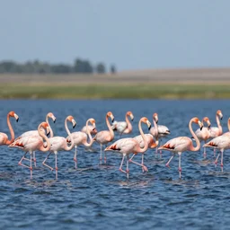 “ a flock of flamingoes on a lake in mars. ”