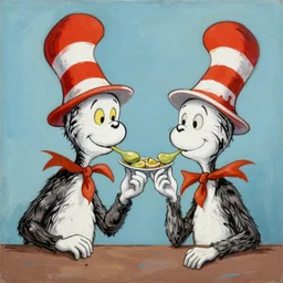 painting of thing 1 eating thing 2 by dr seuss | horror themed | creepy