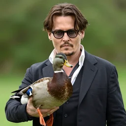johnny depp holding a duck up to the camera