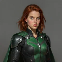 portrait of a female superhero by greg rutkowski, she looks like thomasin mackenzie, she is wearing a black and green kevlar gear with a cape, highly detailed portrait, digital painting, artstation, concept art, smooth, sharp foccus ilustration, artstation hq
