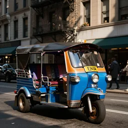 a blue tuk tuk on manhattan