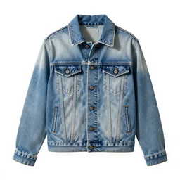 translucent denim jacket, high detail macro photography, isolated on a pure white background, centered, entire object in frame, sharp focus, soft studio lighting