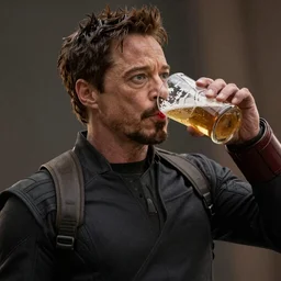 tony stark from the avengers 2012 drinking a beer