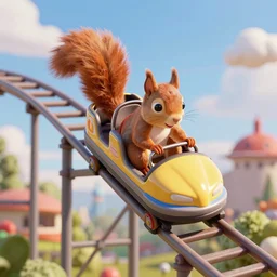 squirrel on a roller coaster by greg rutkowski and thomas kinkade, trending on artstation, 3 d render octane