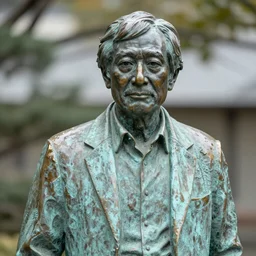 bronze statue of Takeshi Kitano, depth of field, bokeh, 8K HD