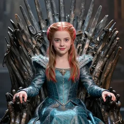 dithered full portrait of a young girl that sits on game of thrones throne like a queen, colorful, cute face by ilya kuvshinov, yoshinari yoh, makoto shinkai, katsura masakazu, dynamic pose, mads berg, ( kyoani ), rounded eyes, halftone shading, illustration, anime poster, anime visual nose