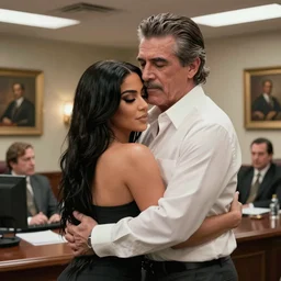 Pablo Escobar hugging kim kardashian in a mafia office