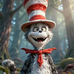 complex 3 d render, hyper detailed, ultra sharp, of the cat in the hat, scary, cinematic, natural soft light, rim light, art by greg rutkowski and artgerm and tim hildebrandt, dr seuss