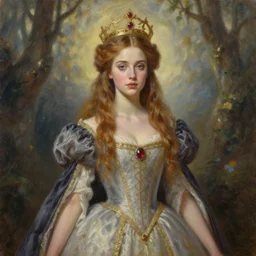 angela sarafyan oil painting of a young queen, fantasy world, art by ana azhari