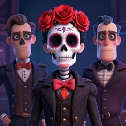 Lofi dio de los muertos portrait Pixar style by Joe Fenton and Stanley Artgerm and Tom Bagshaw and Tim Burton