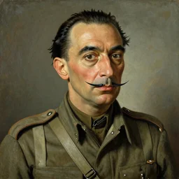 A portrait of Mr. bean depicted as a soldier in world war two, renaissance oil painting by Salvador Dali