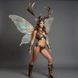 steampunk fitness model ninja with fairy wings and elk antlers by karol bak and rebecca guay