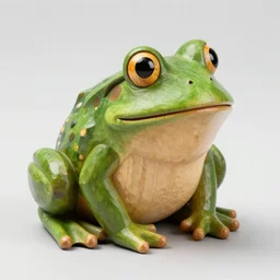 a realistic wooden statue of a frog
