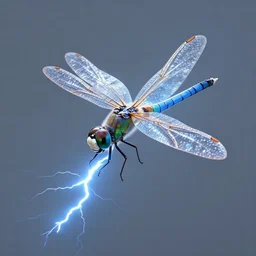 Dragonfly made of lightning, octane render