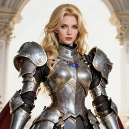 studio portrait of lawful good colorful female holy mecha paladin absurdly beautiful, elegant, mature blonde serious gravure idol, ultrafine hyperrealistic detailed face illustration by kim jung gi, highly detailed faces, intricate linework, sharp focus, bright colors, matte, octopath traveler, unreal engine 5 highly rendered, global illumination, radiant light, intricate environment
